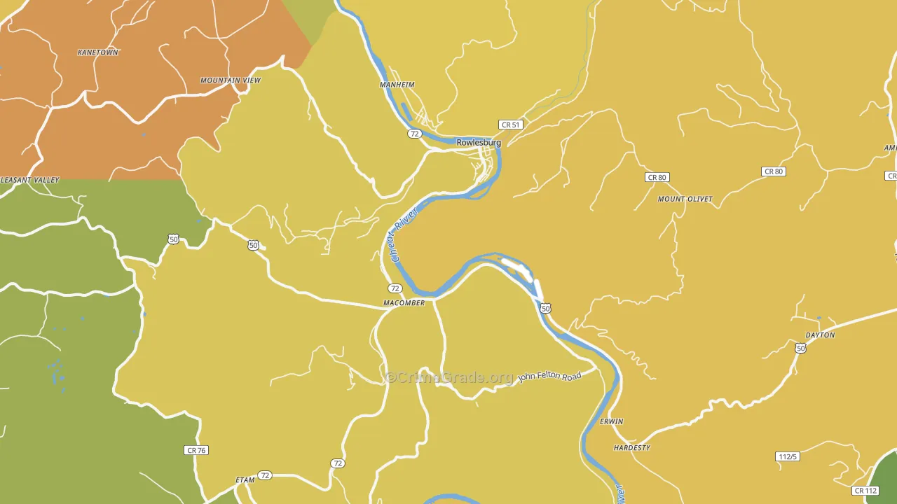 Rowlesburg, WV Map of Burglary Rates