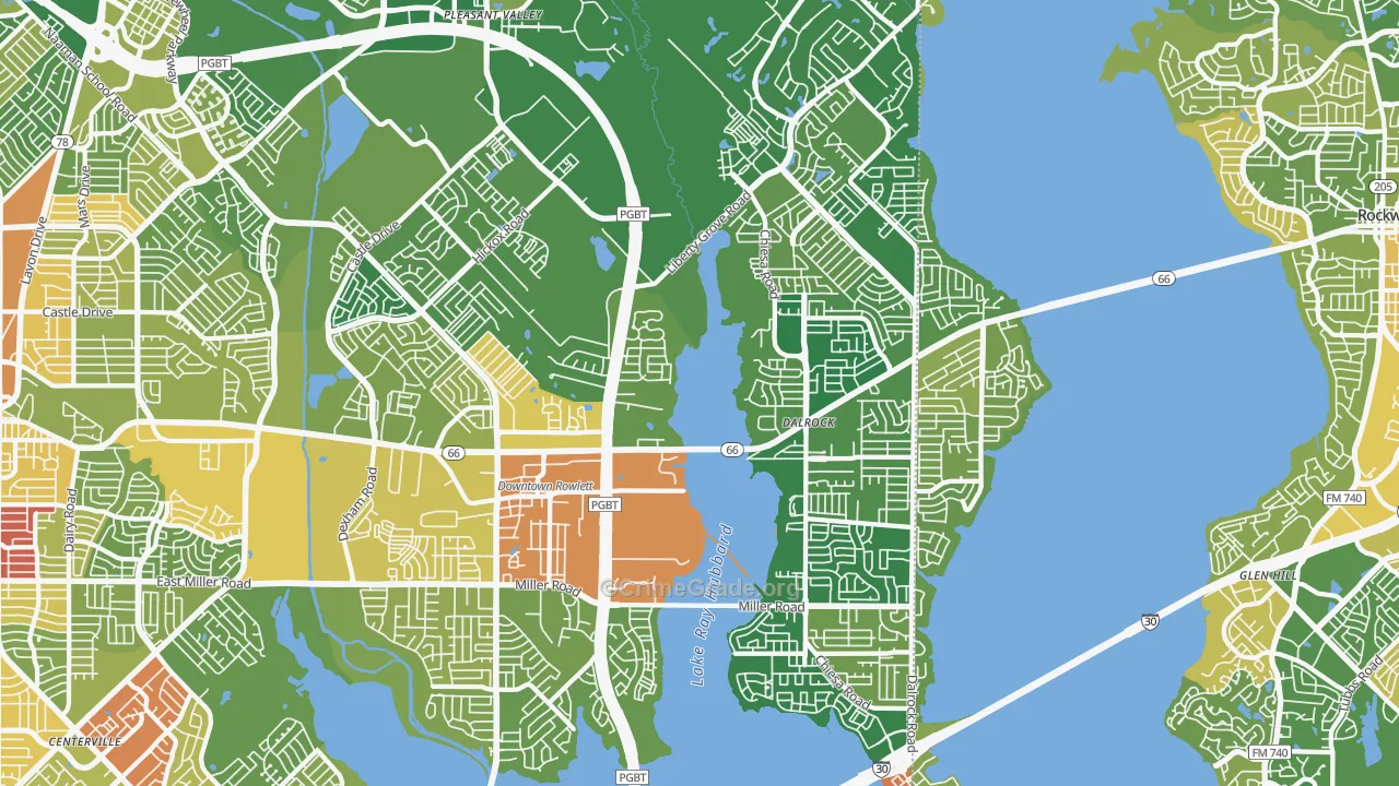 Rowlett, TX Map of Burglary Rates