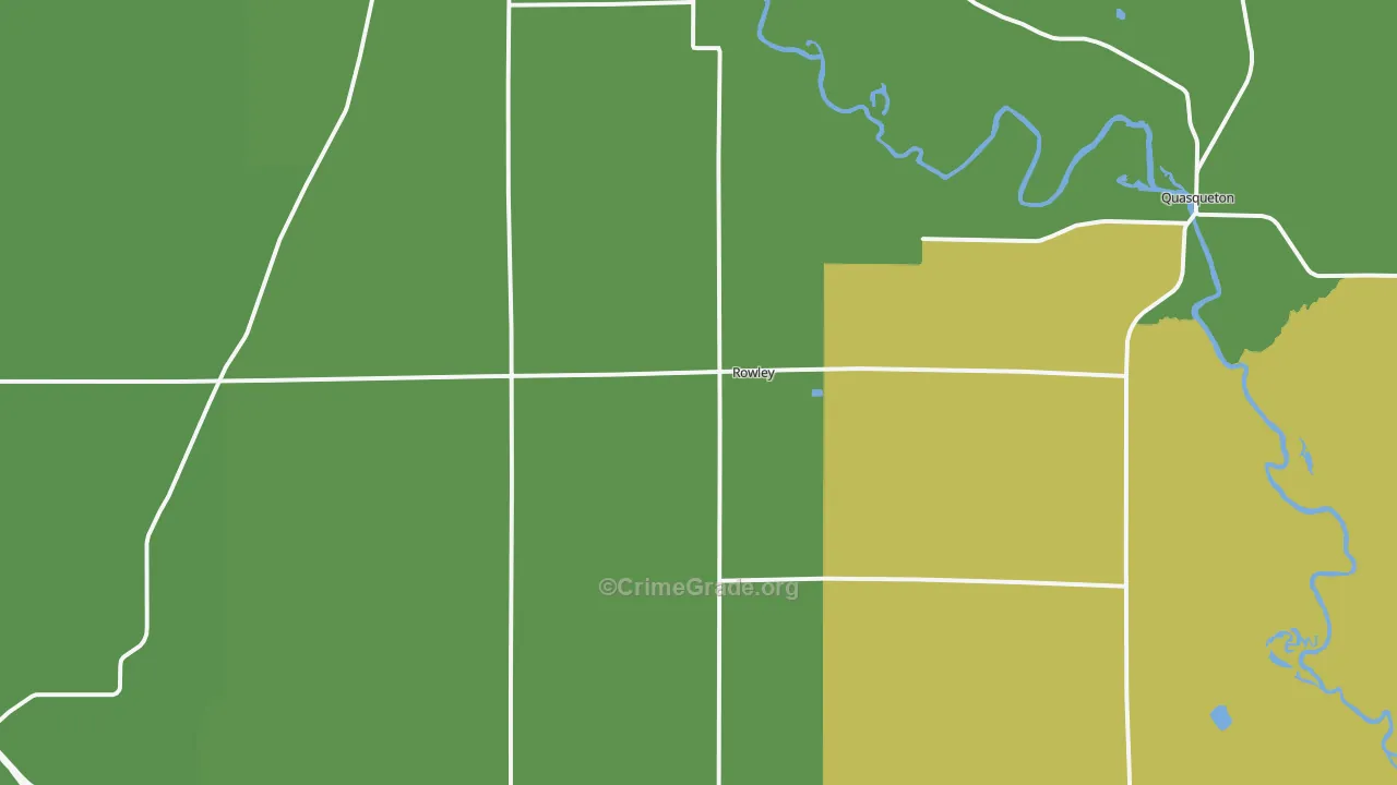 Rowley, IA Map of Burglary Rates