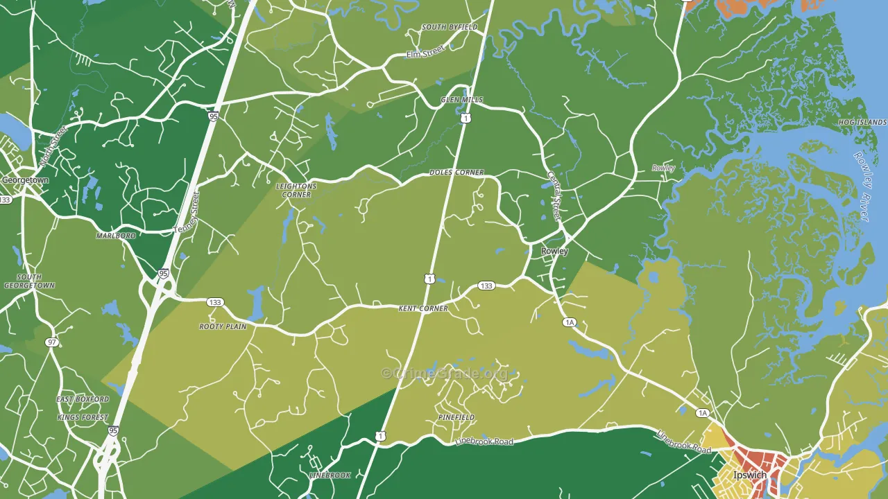 Rowley, MA Map of Burglary Rates