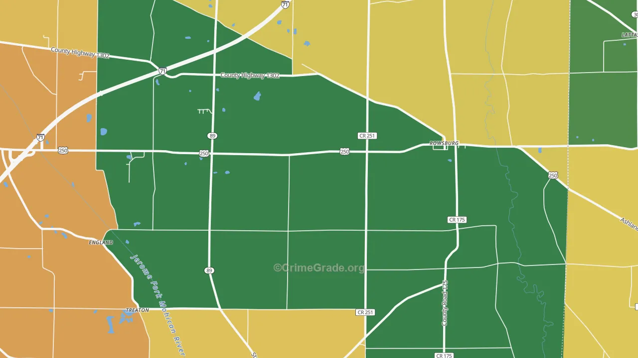 Rowsburg, OH Map of Burglary Rates