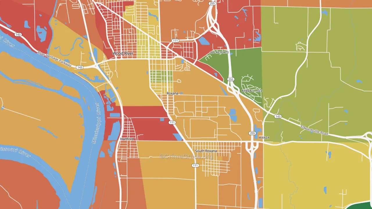Roxana, IL Map of Burglary Rates