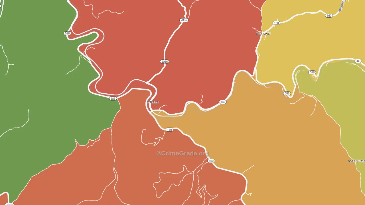 Roxana, KY Map of Burglary Rates