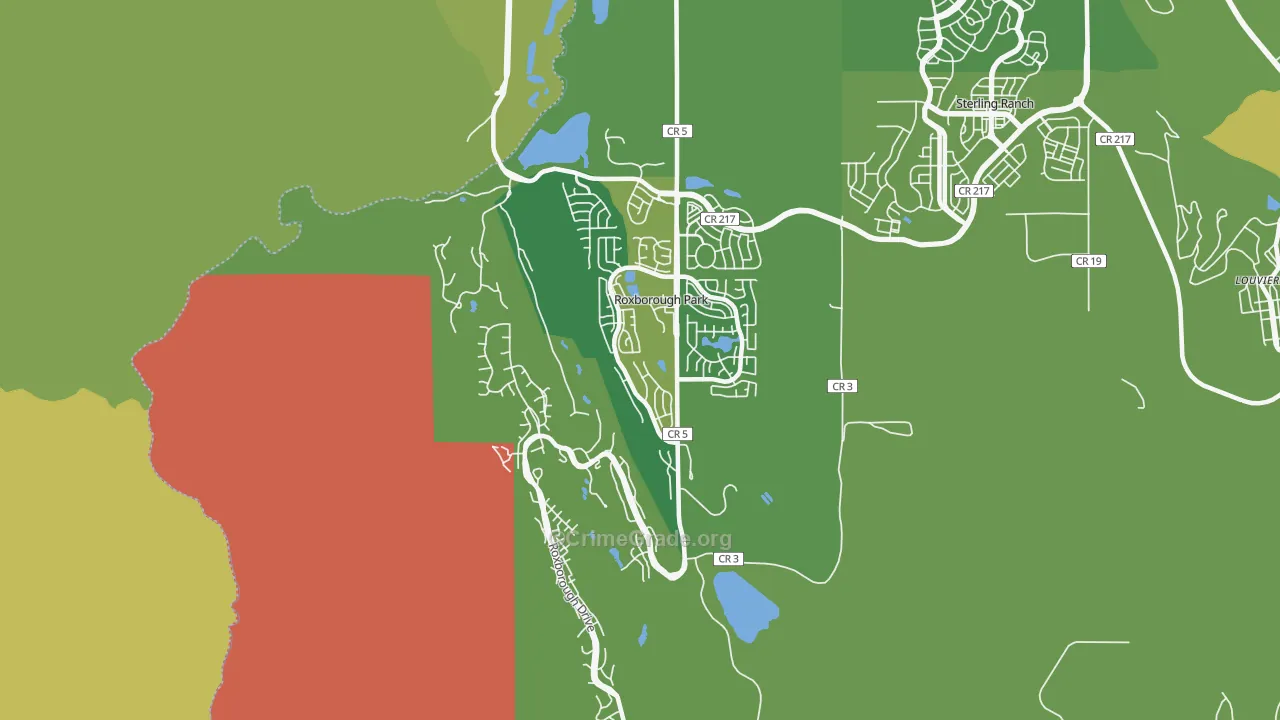 Roxborough Park, CO Map of Burglary Rates