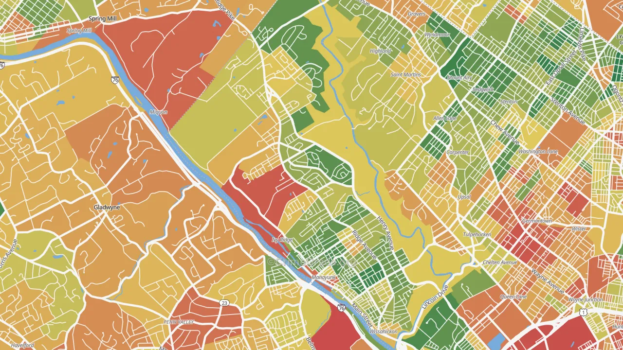 Roxborough, Philadelphia, PA Map of Burglary Rates