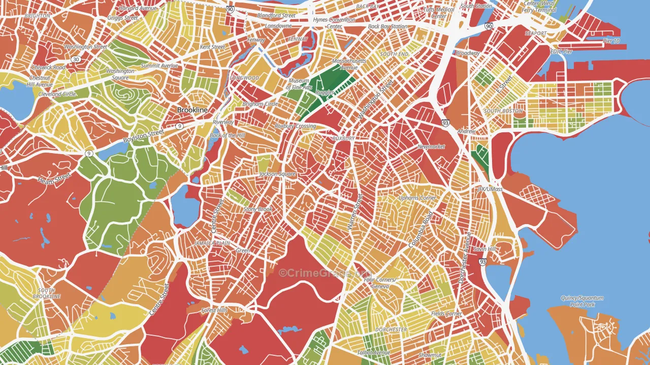 Roxbury, Boston, MA Map of Burglary Rates