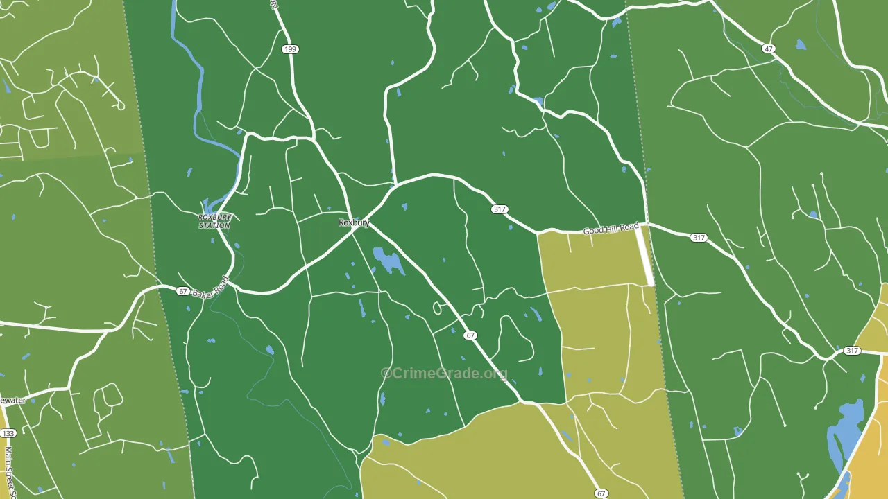 Roxbury, CT Map of Burglary Rates