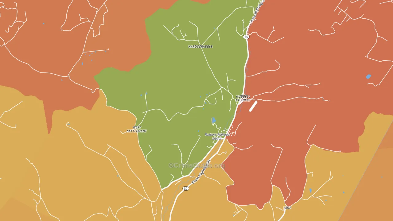 Roxbury, NY Map of Burglary Rates
