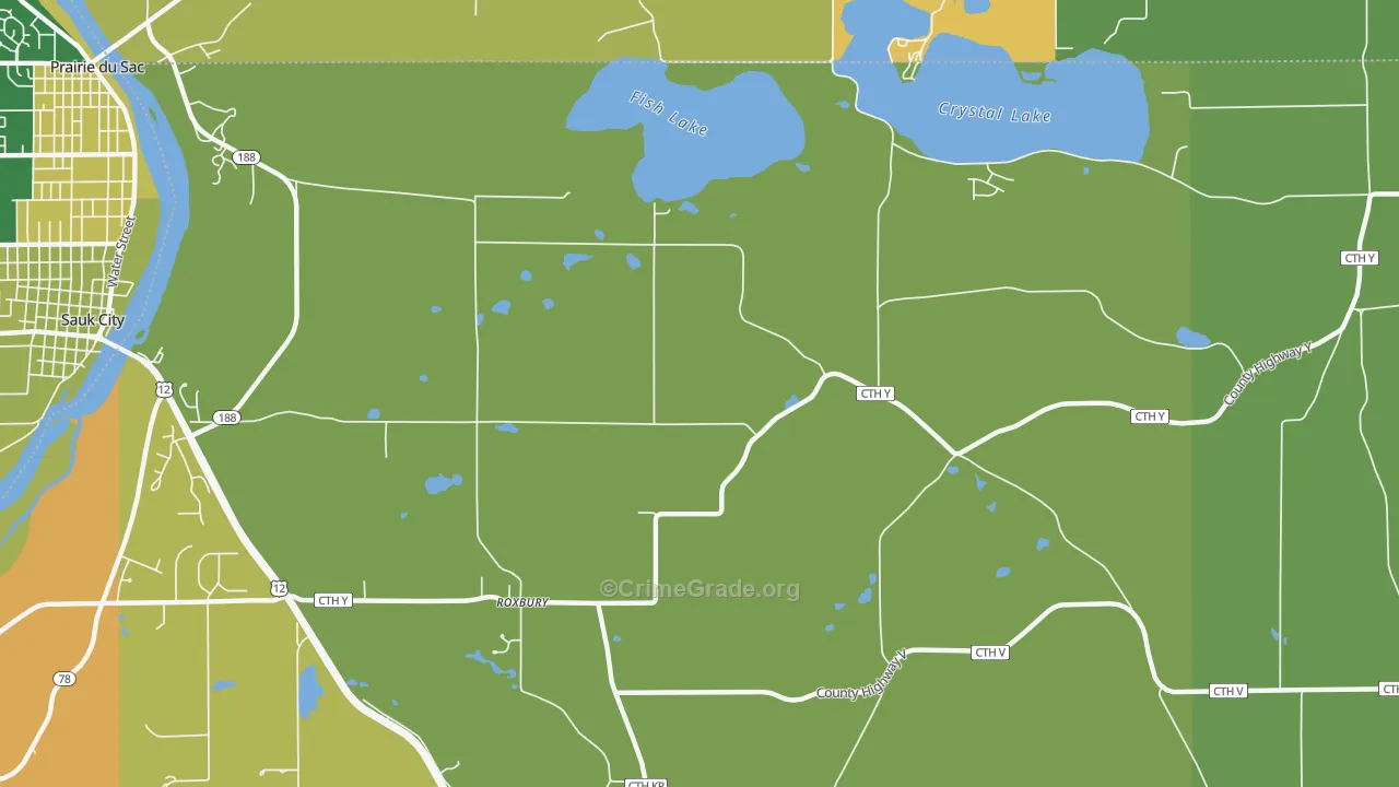 Roxbury, WI Map of Burglary Rates