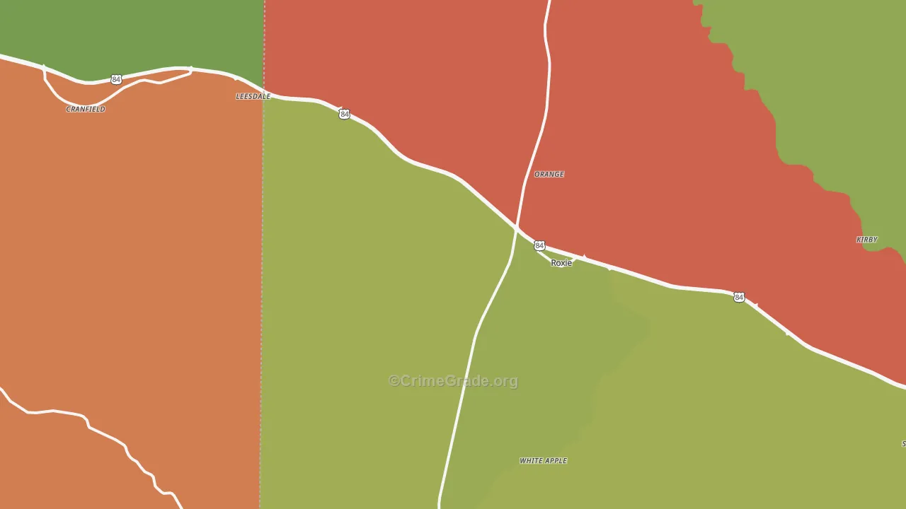 Roxie, MS Map of Burglary Rates