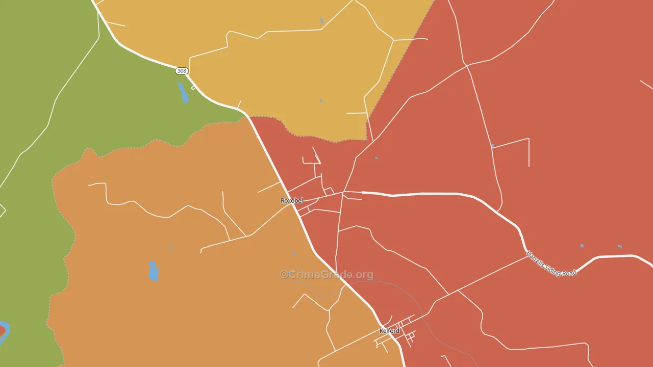 Roxobel, NC Map of Burglary Rates