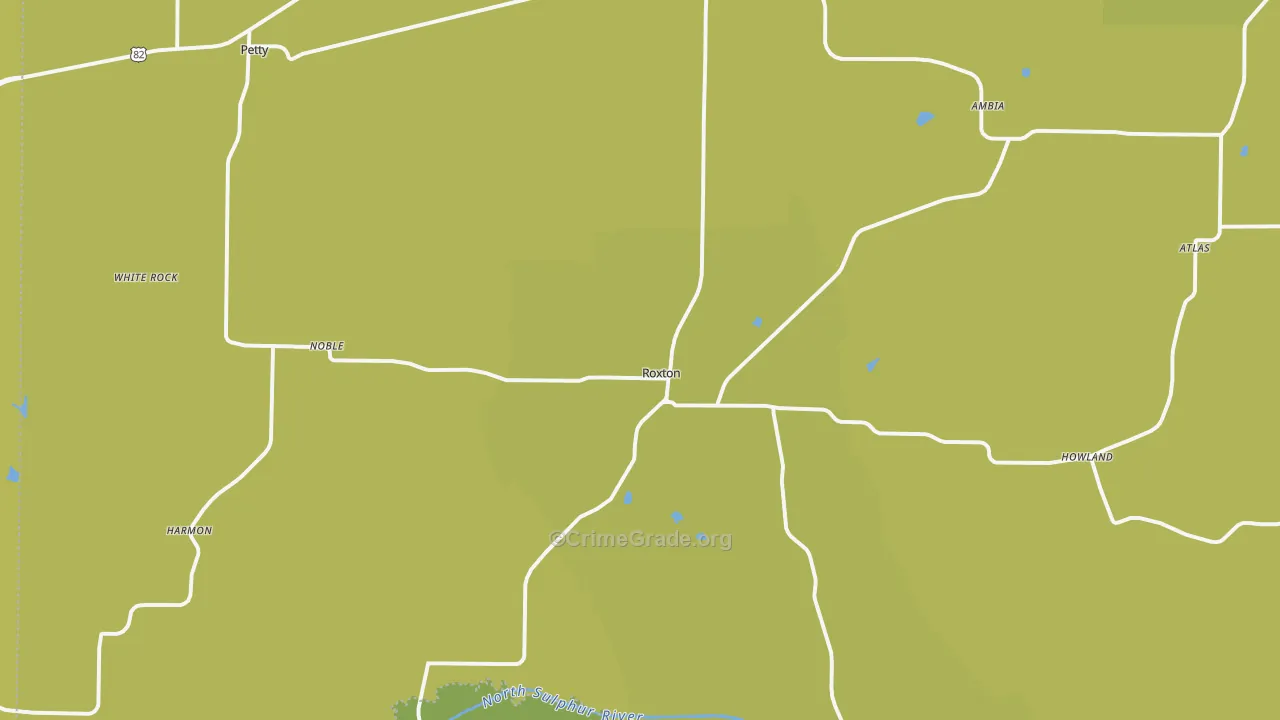 Roxton, TX Map of Burglary Rates