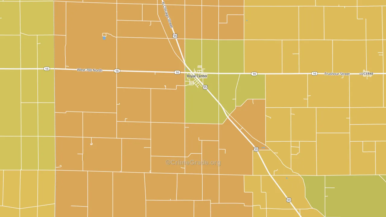 Royal Center, IN Map of Burglary Rates