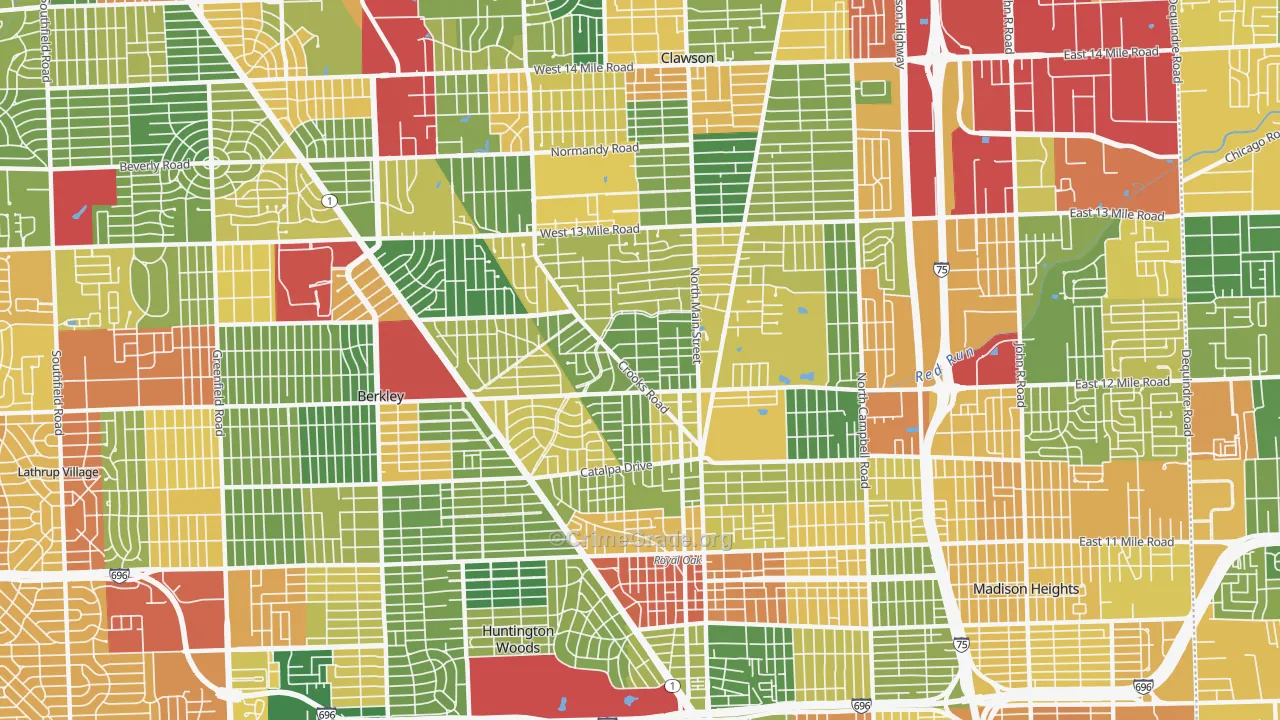Royal Oak, MI Map of Burglary Rates
