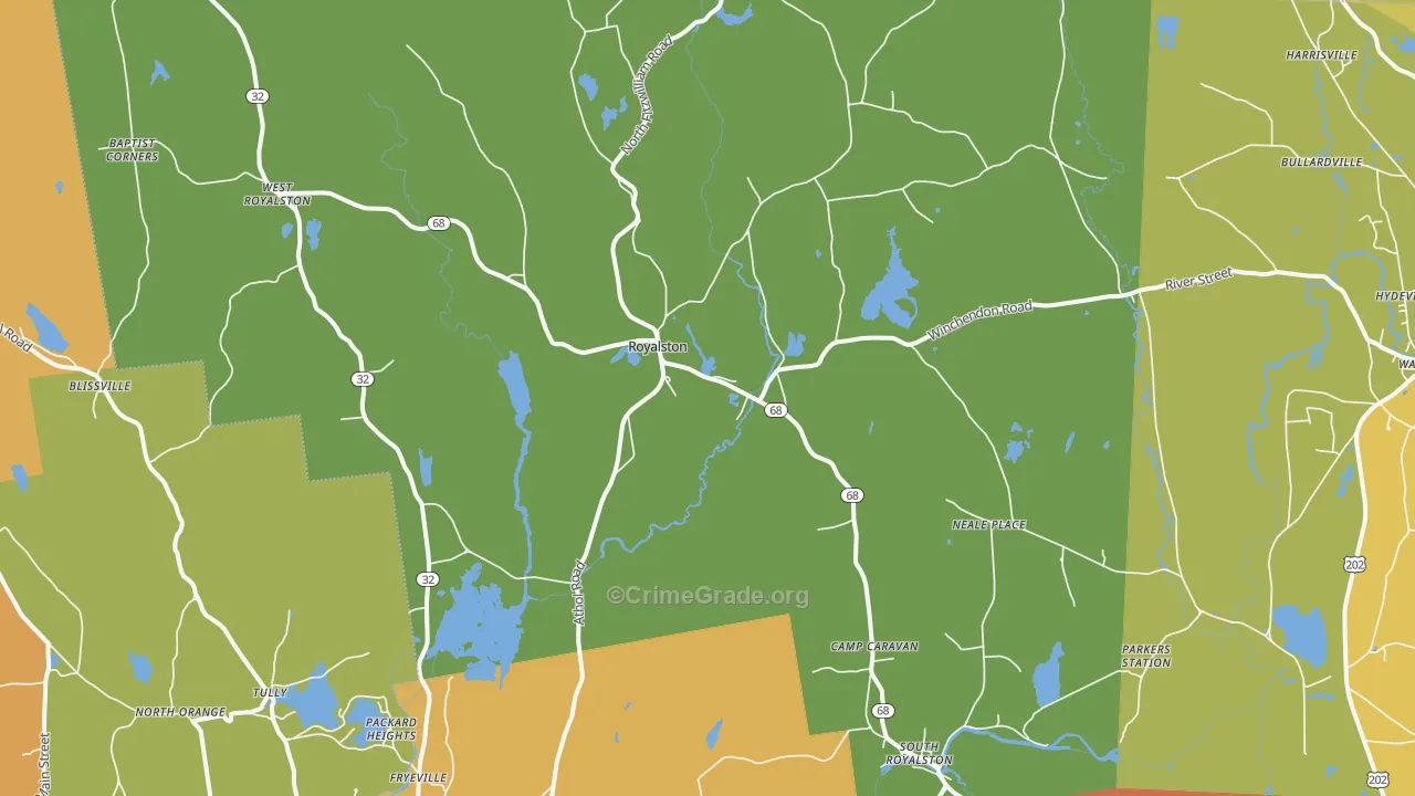 Royalston, MA Map of Burglary Rates