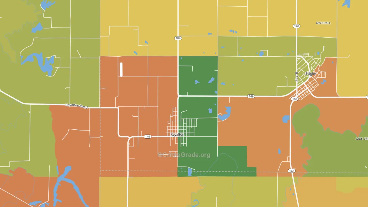Royalton, IL Map of Burglary Rates