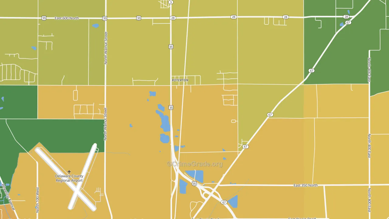 Royerton, IN Map of Burglary Rates