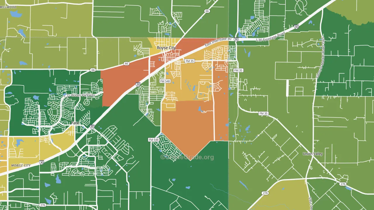 Royse City, TX Map of Burglary Rates