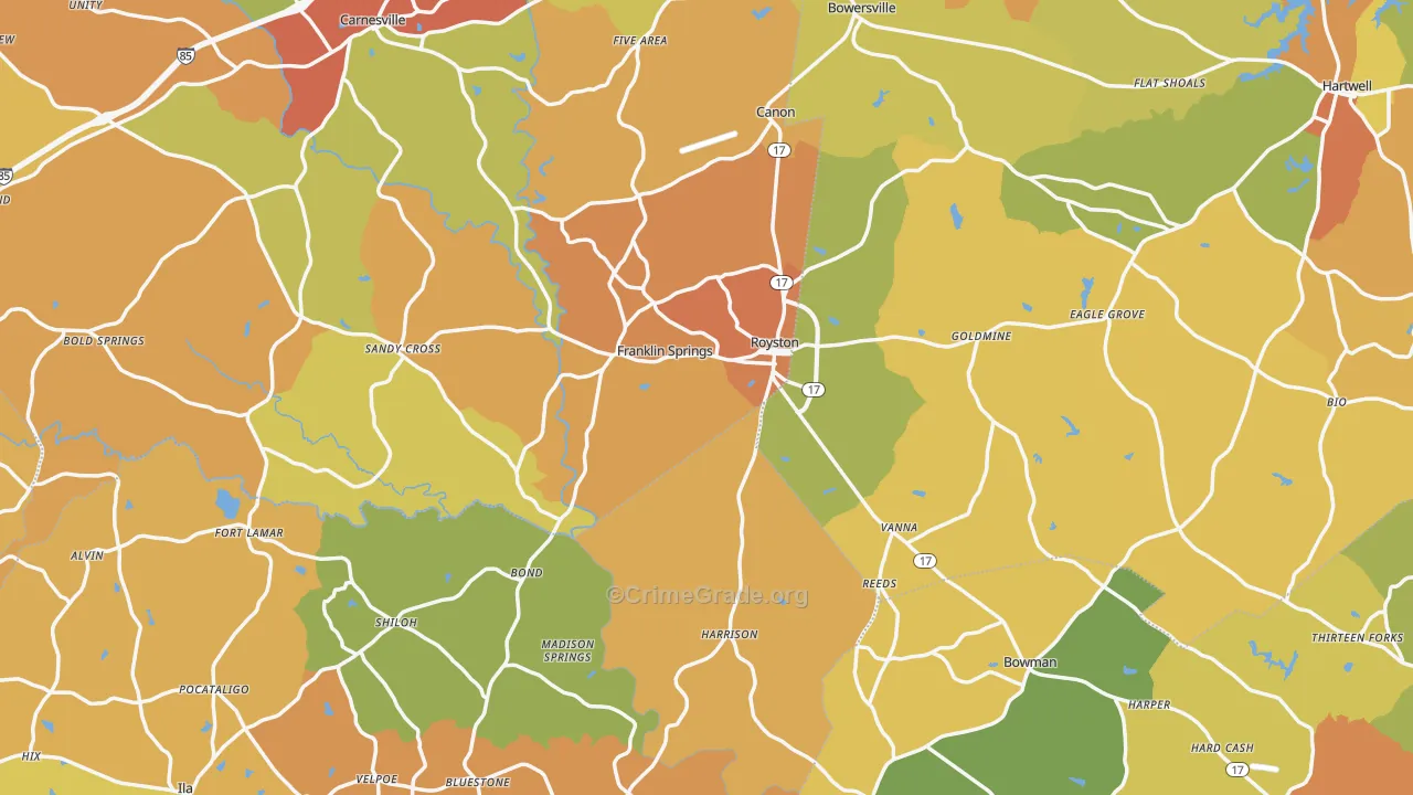 Royston, GA Map of Burglary Rates