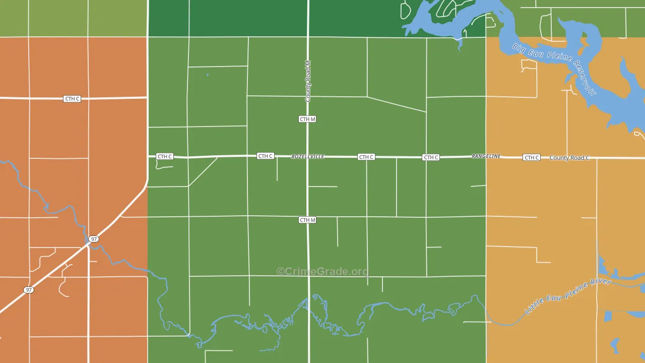 Rozellville, WI Map of Burglary Rates