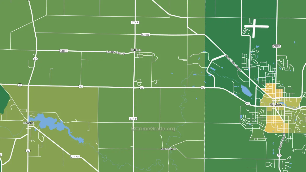 Rubicon, WI Map of Burglary Rates