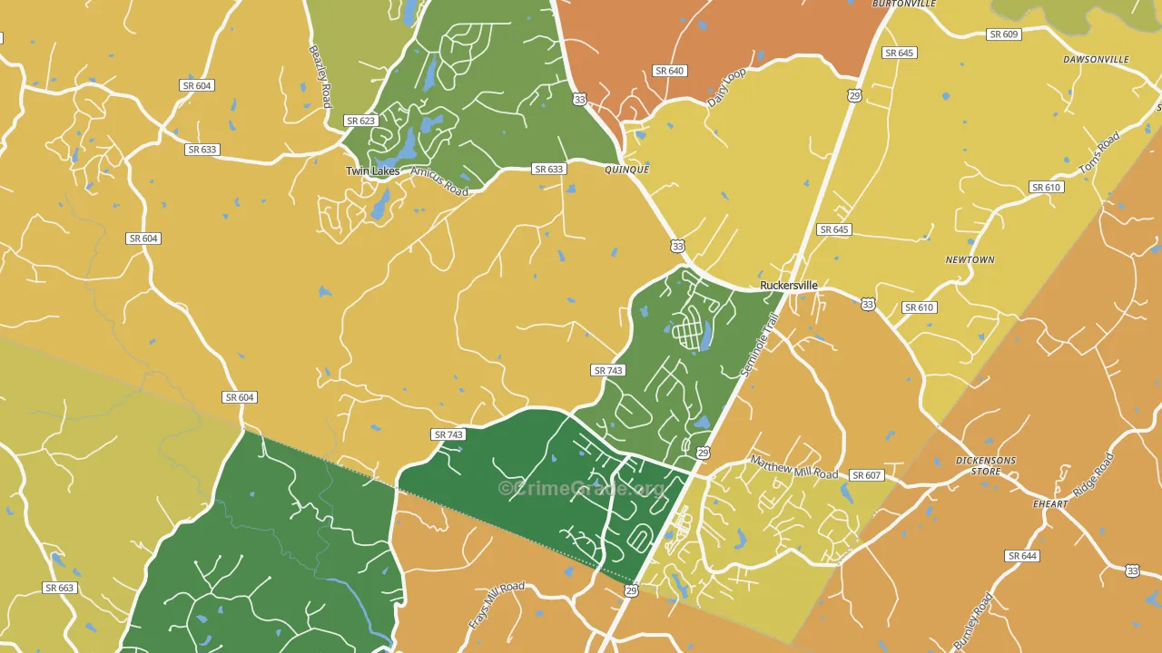 Ruckersville, VA Map of Burglary Rates
