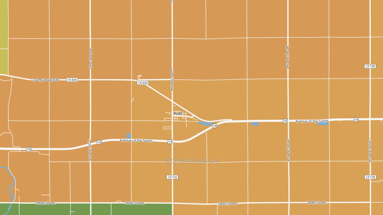 Rudd, IA Map of Burglary Rates