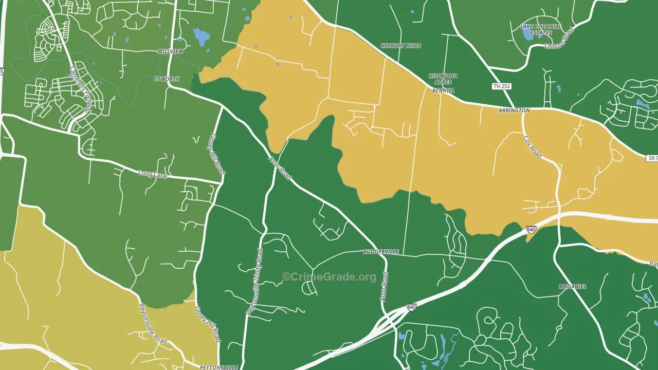 Rudderville, TN Map of Burglary Rates