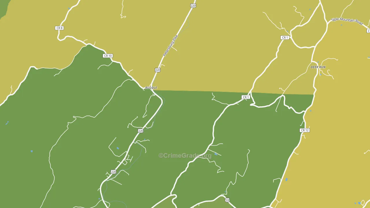 Ruddle, WV Map of Burglary Rates