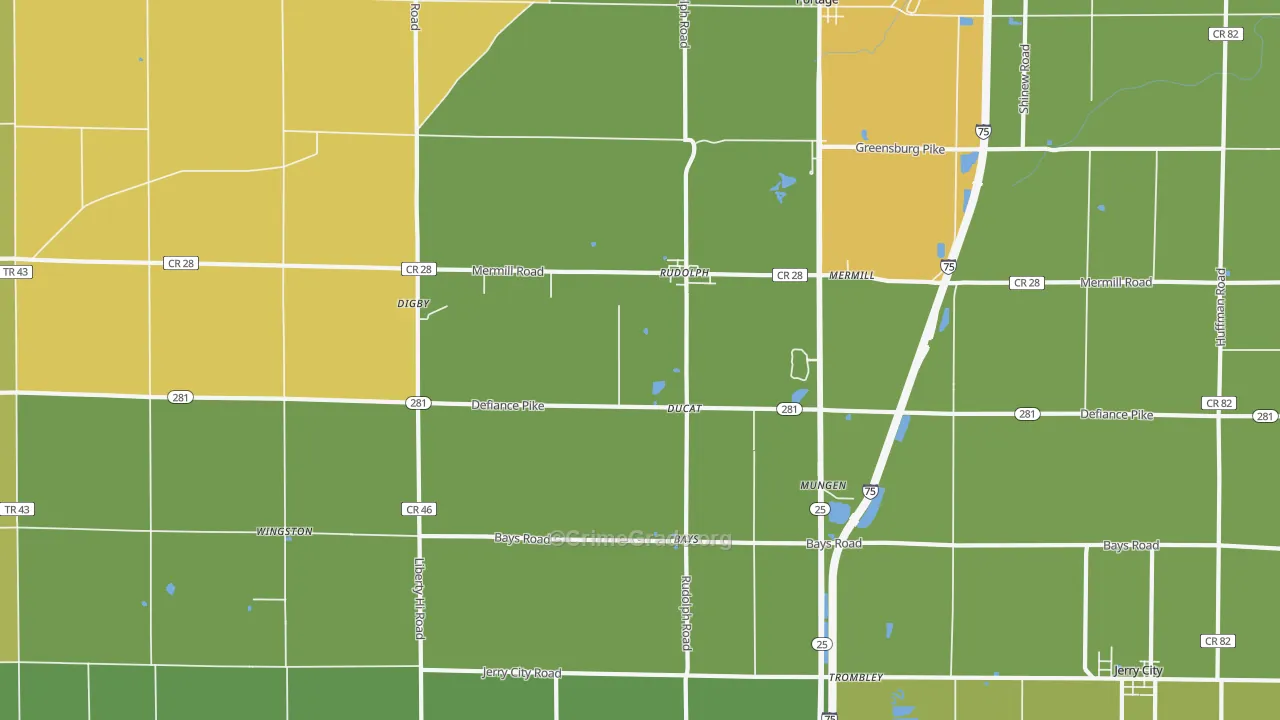 Rudolph, OH Map of Burglary Rates