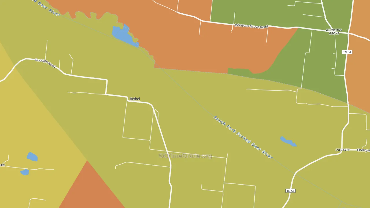 Rudolph, TN Map of Burglary Rates