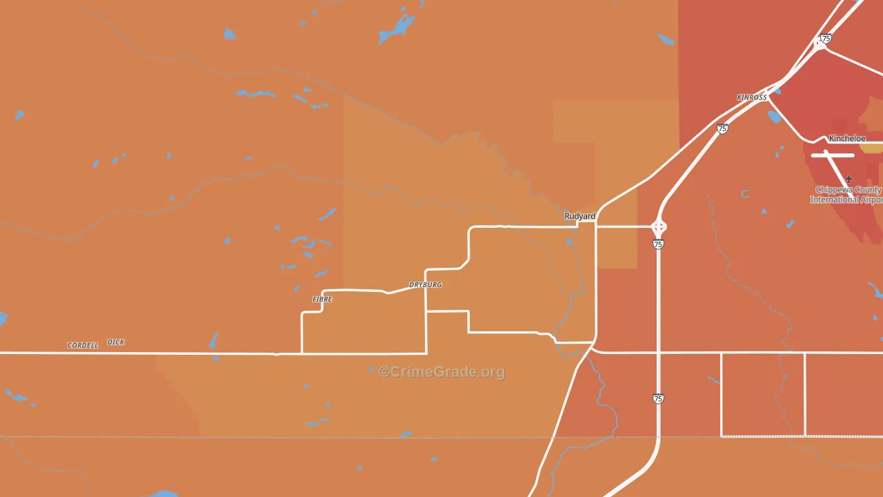 Rudyard, MI Map of Burglary Rates