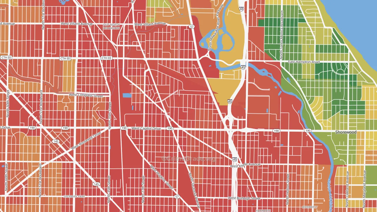 Rufus King, Milwaukee, WI Map of Burglary Rates