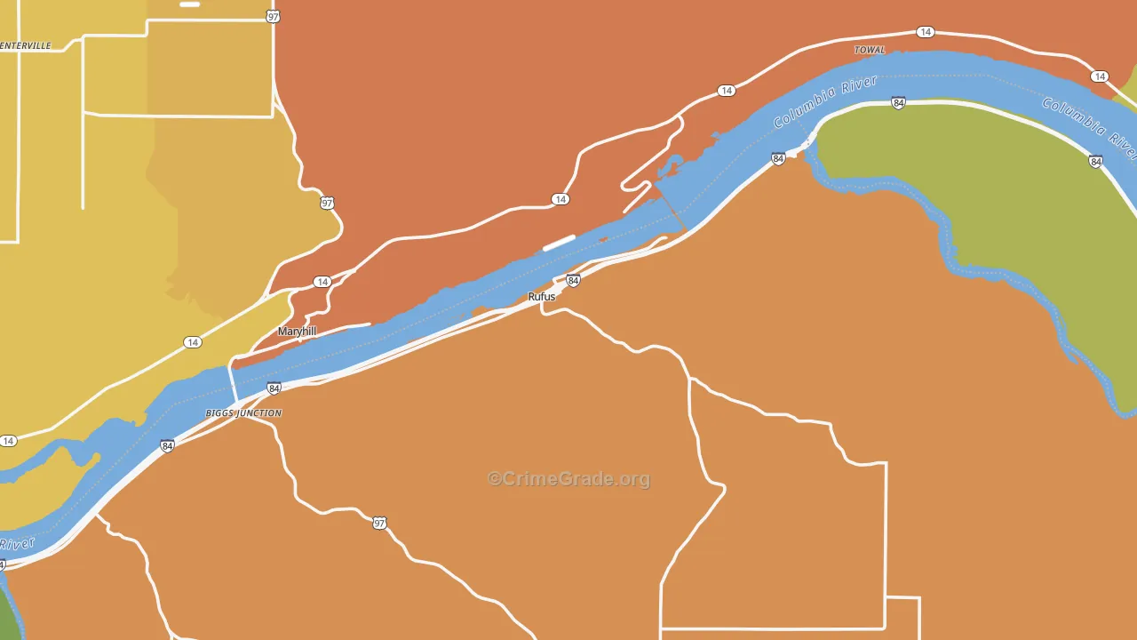 Rufus, OR Map of Burglary Rates