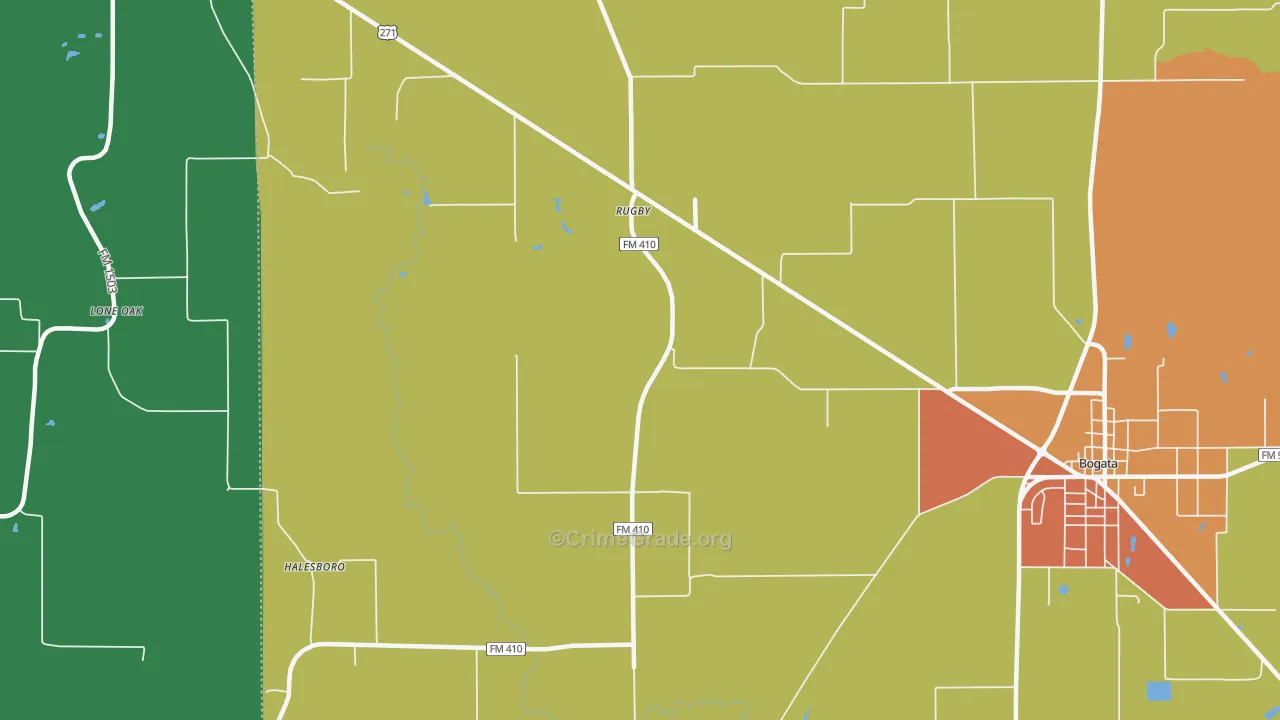 Rugby, TX Map of Burglary Rates
