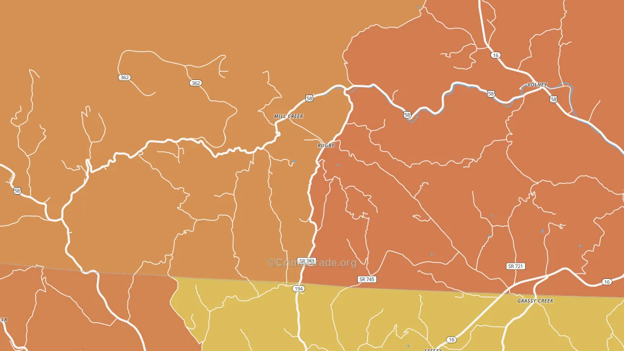 Rugby, VA Map of Burglary Rates