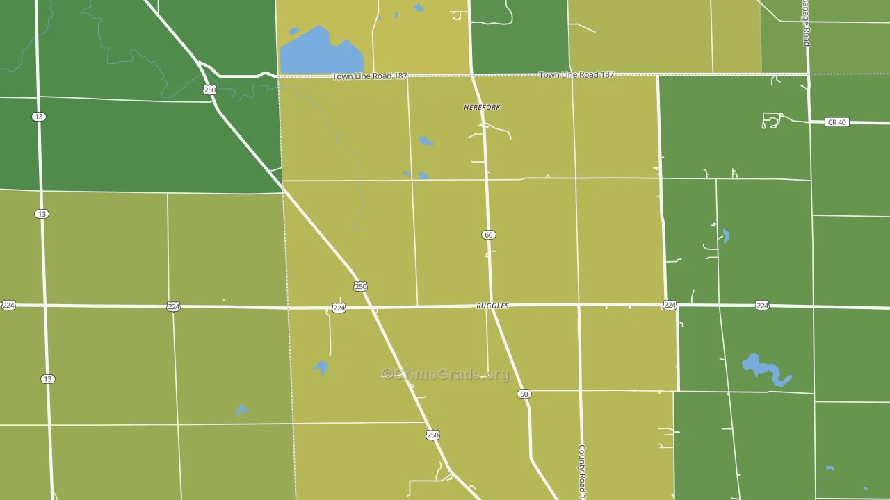 Ruggles, OH Map of Burglary Rates