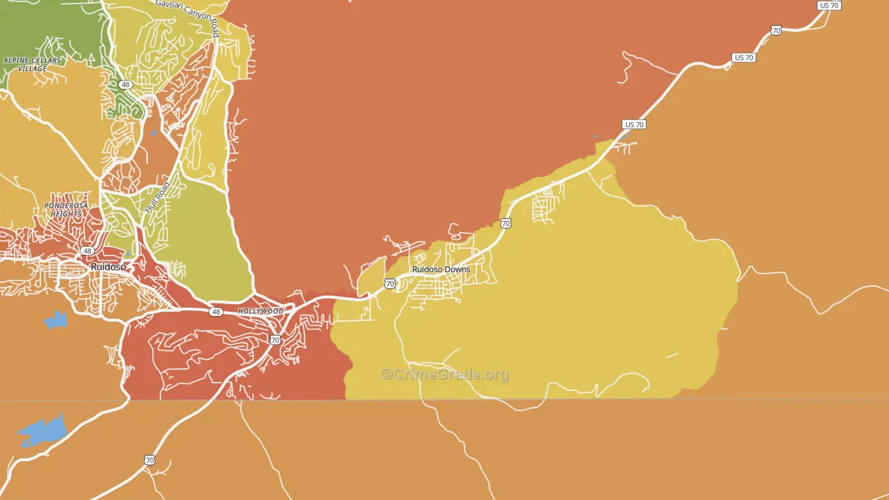 Ruidoso Downs, NM Map of Burglary Rates