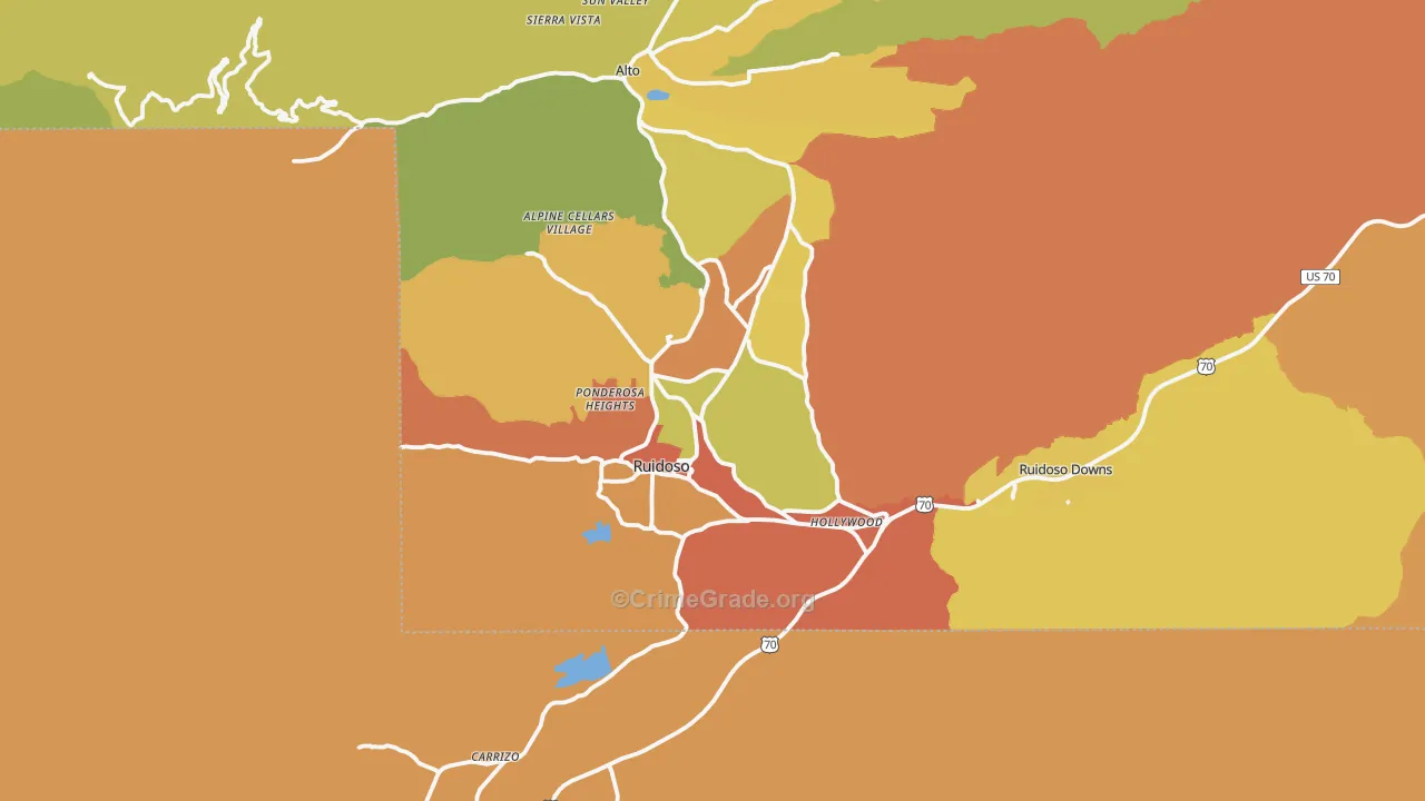 Ruidoso, NM Map of Burglary Rates