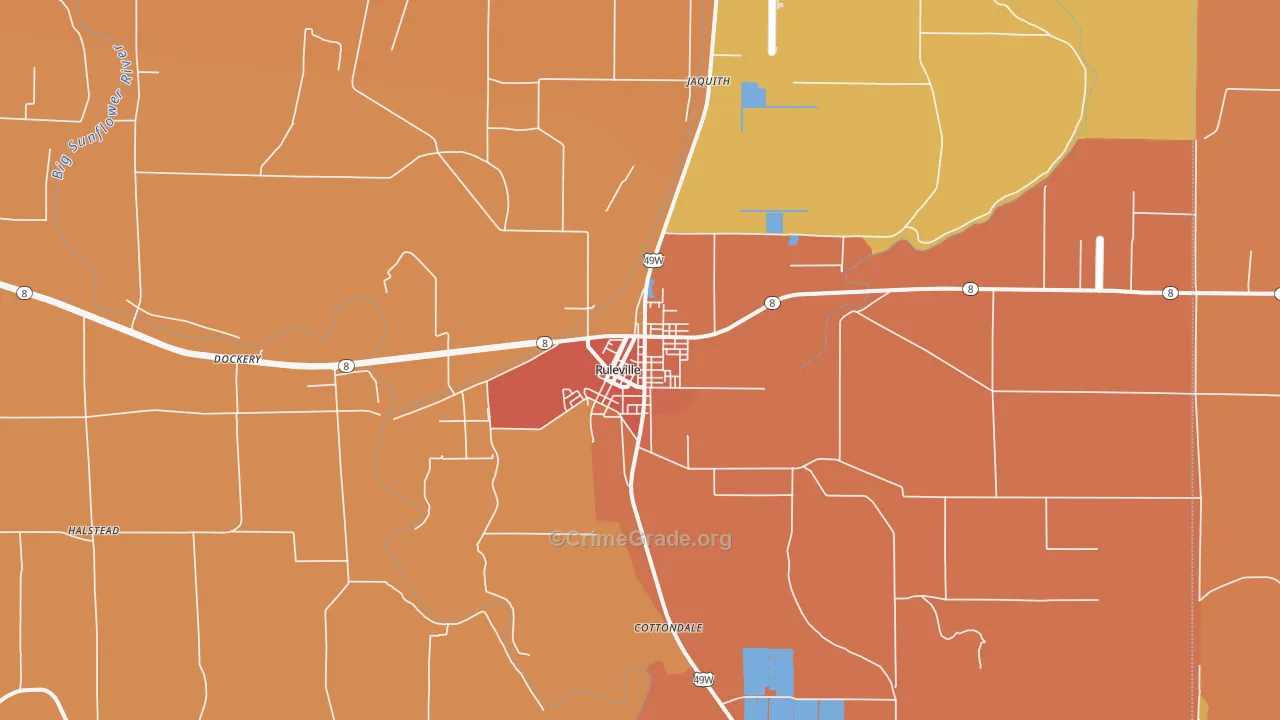 Ruleville, MS Map of Burglary Rates