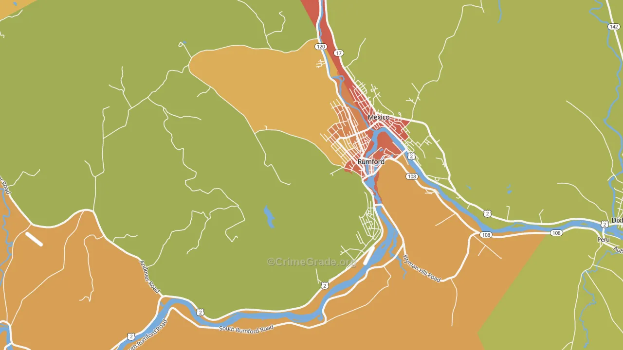 Rumford, ME Map of Burglary Rates