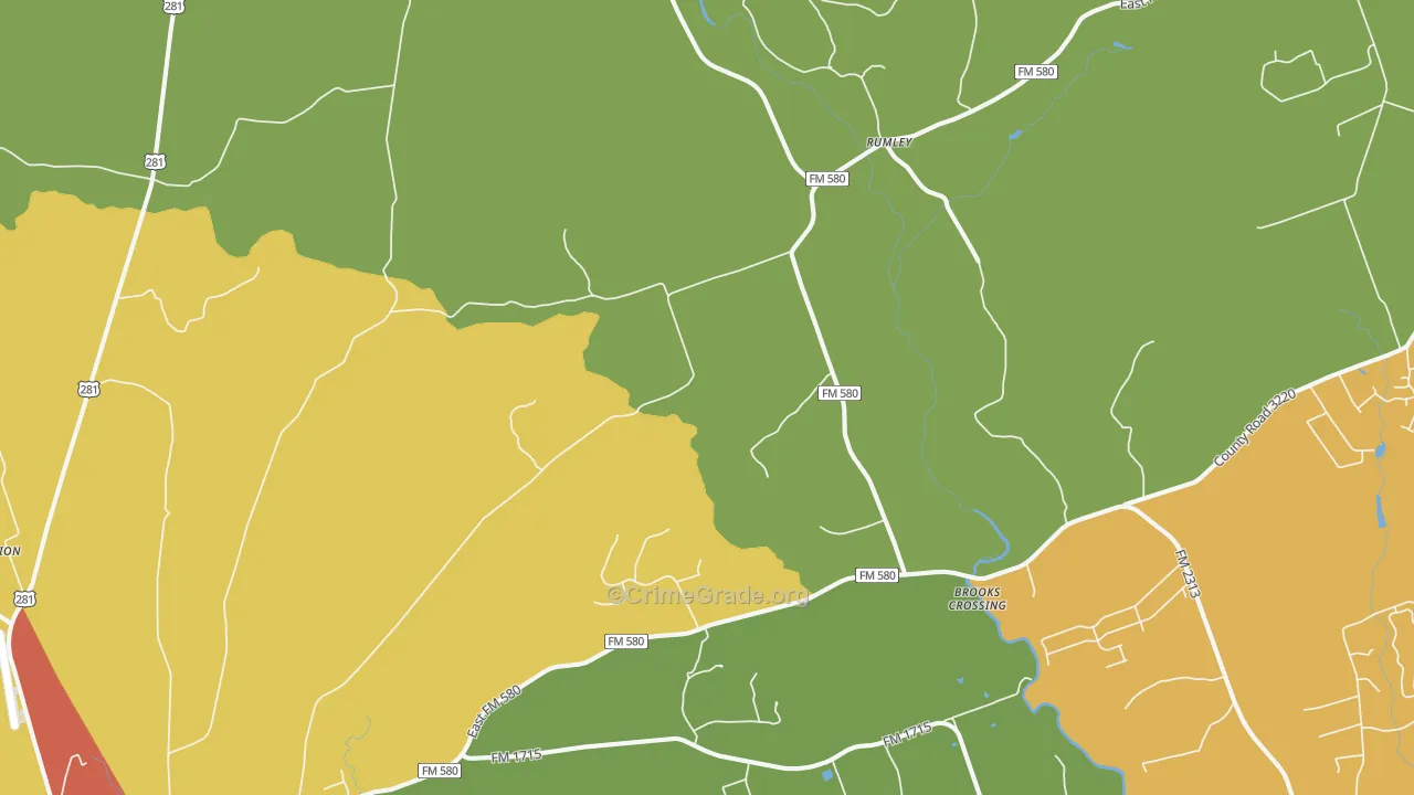 Rumley, TX Map of Burglary Rates