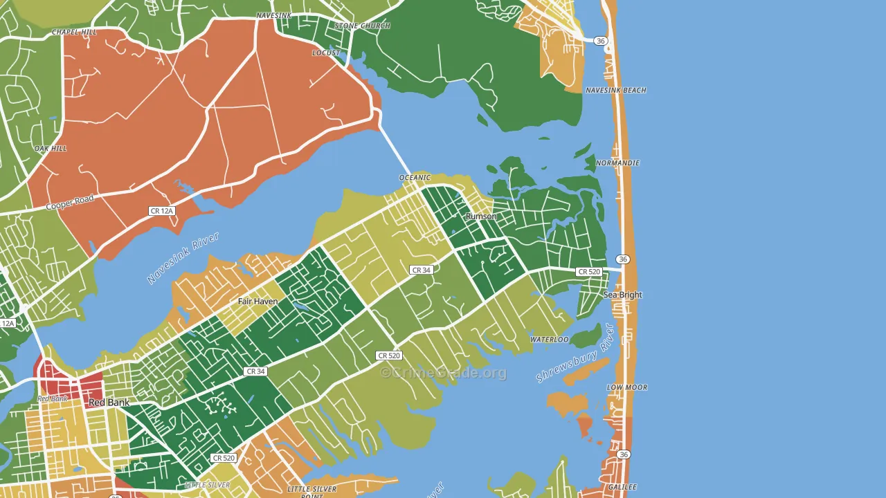Rumson, NJ Map of Burglary Rates