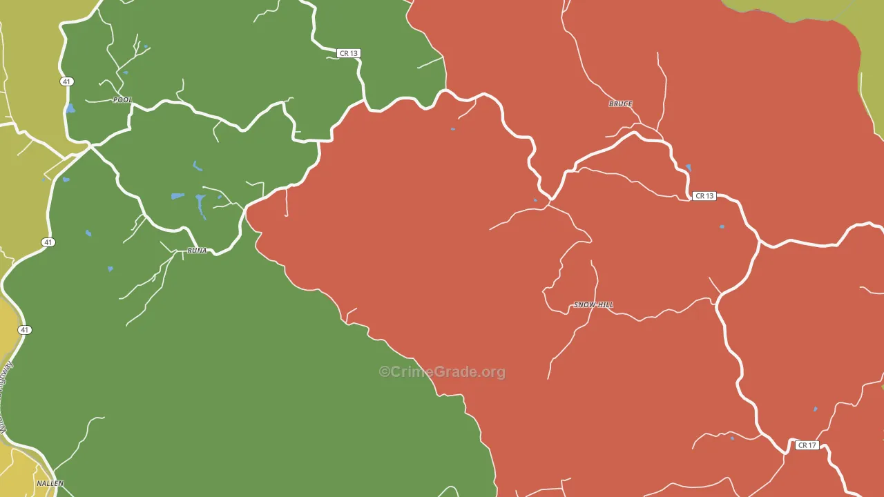 Runa, WV Map of Burglary Rates