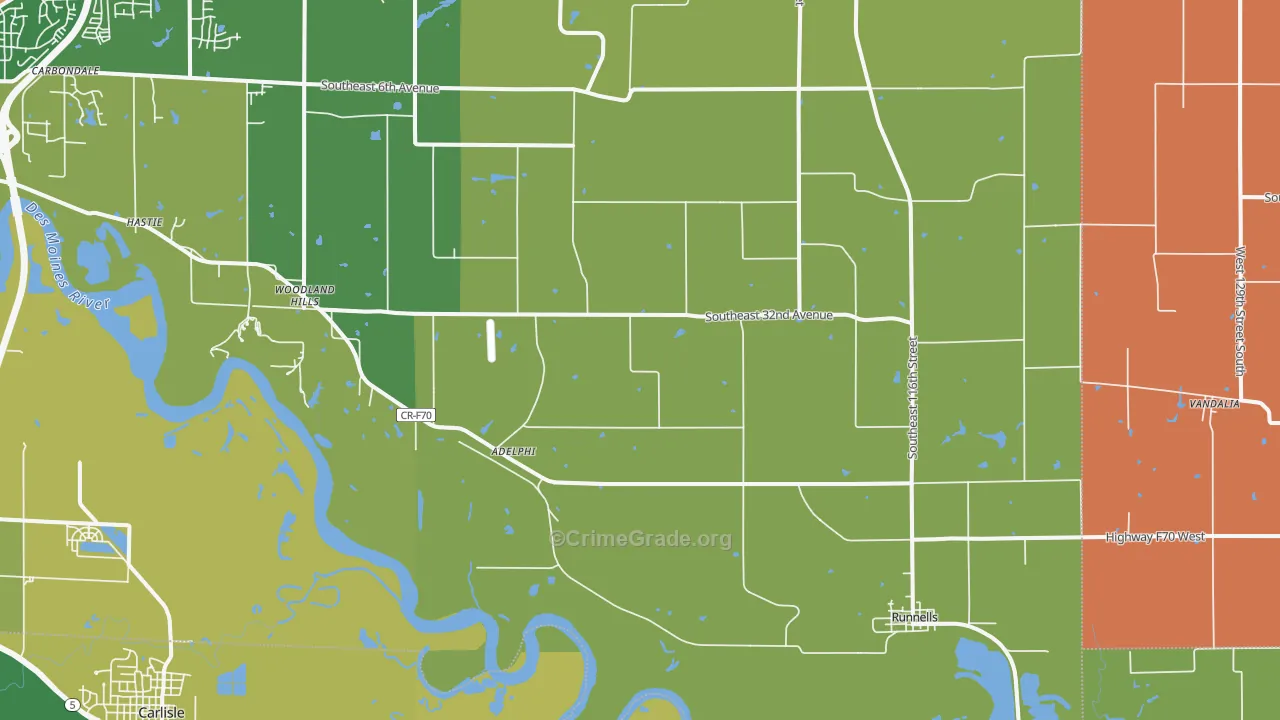 Runnells, IA Map of Burglary Rates
