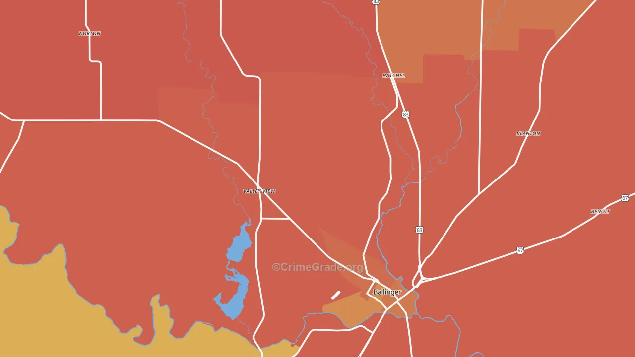 Runnels County, TX Map of Burglary Rates