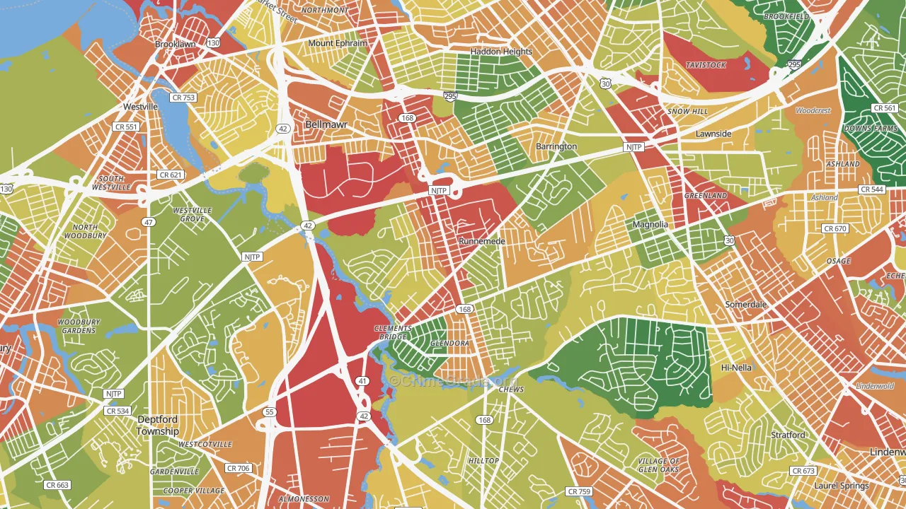 Runnemede, NJ Map of Burglary Rates