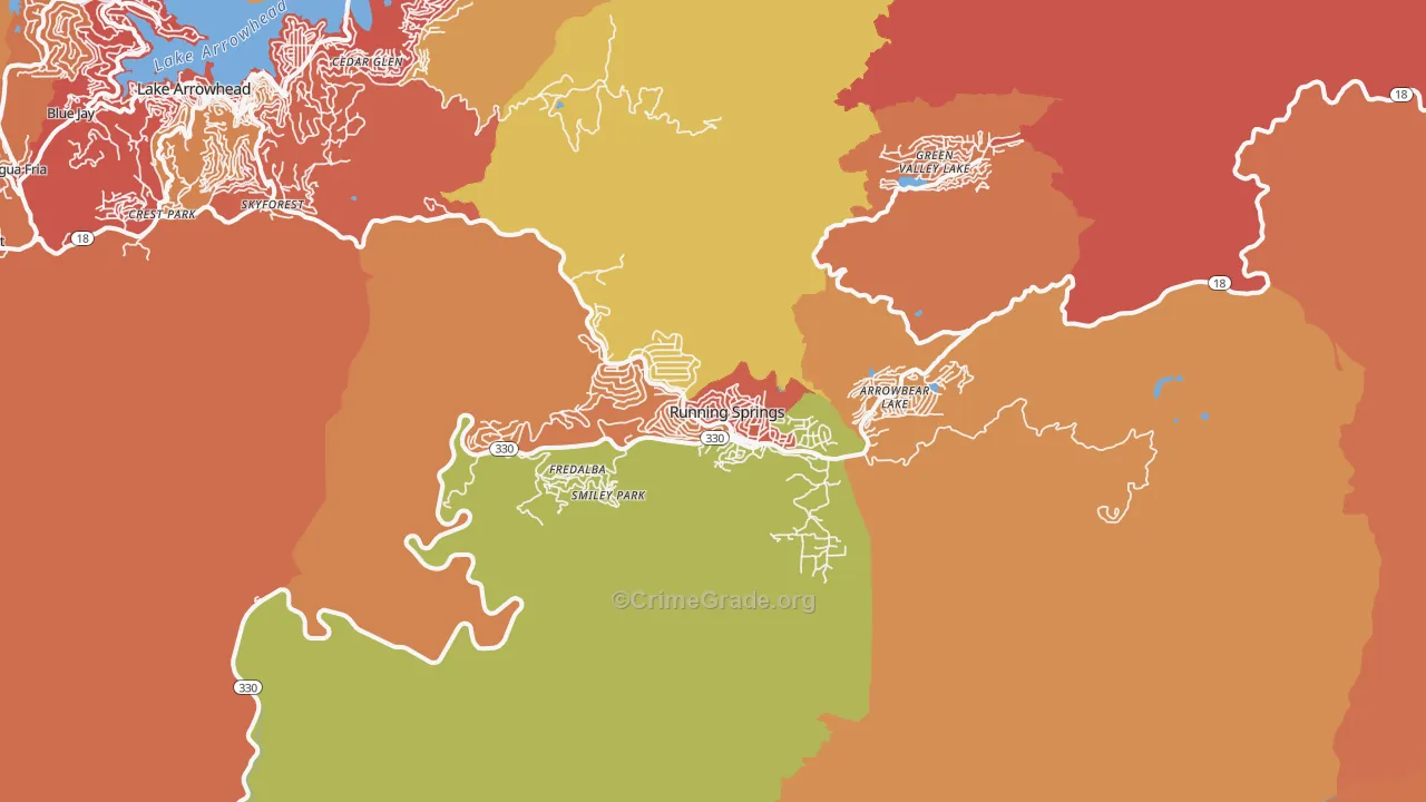 Running Springs, CA Map of Burglary Rates