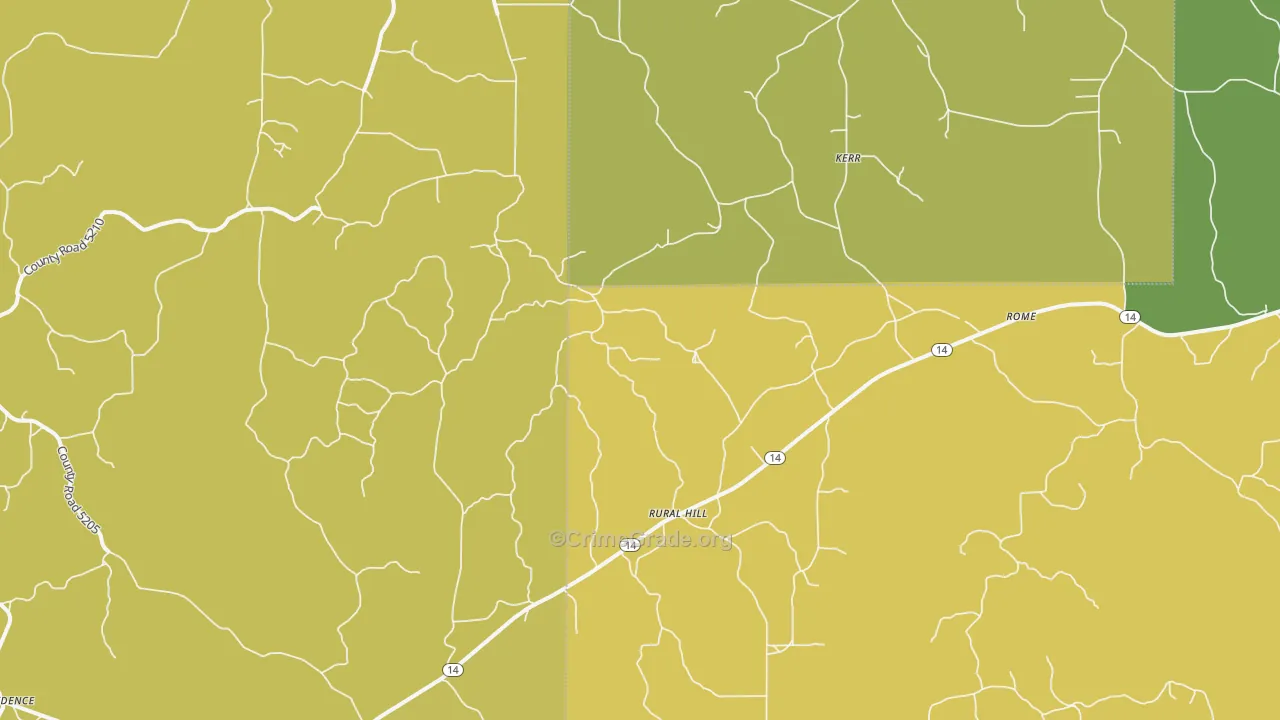 Rural Hill, MS Map of Burglary Rates