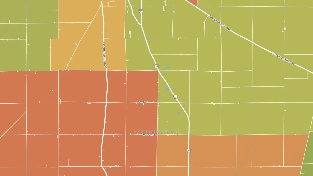 Rural, IN Map of Burglary Rates